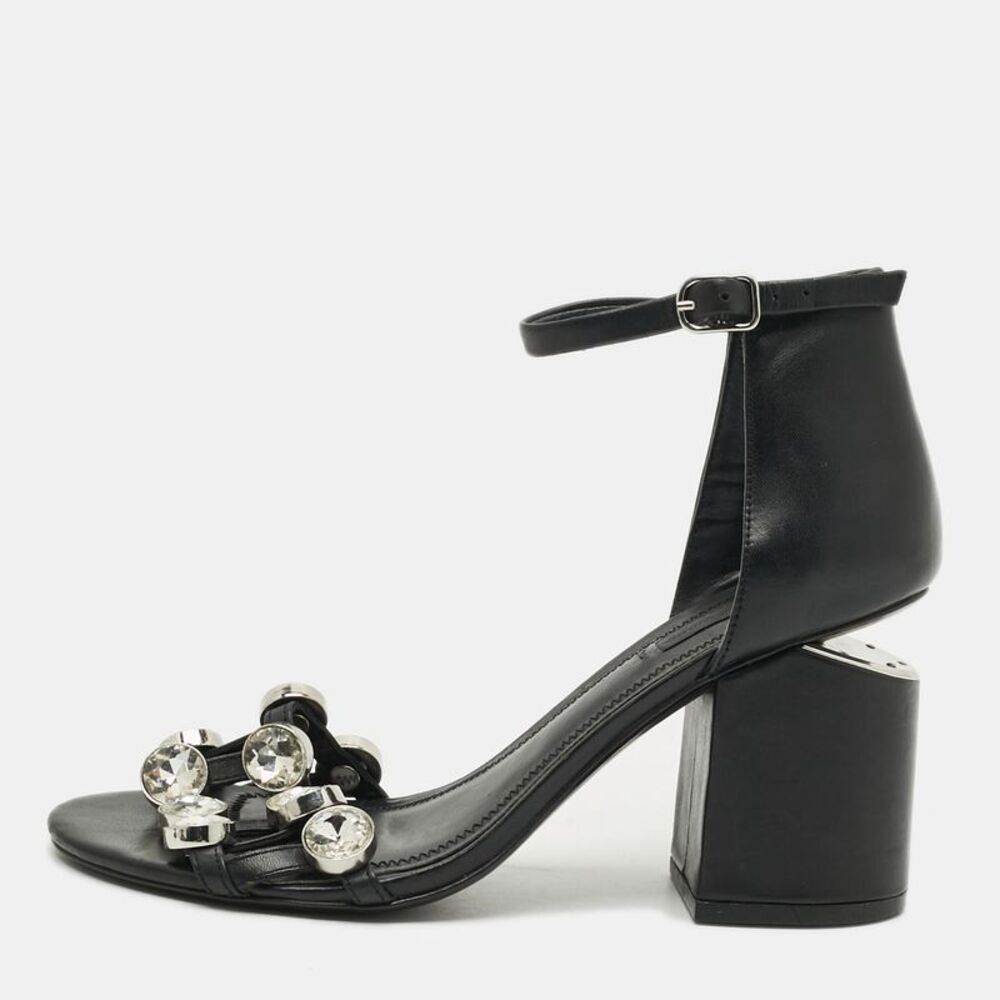 Alexander Wang Abby Size 37 Black Leather Crystal Embellished Ankle Strap
